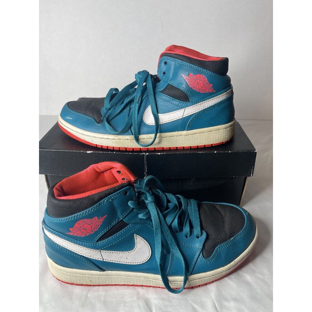 Nike Air Jordan 1 Retro Mid Tropical Teal Infrared 554724-308 Sz 8 “Excellent”